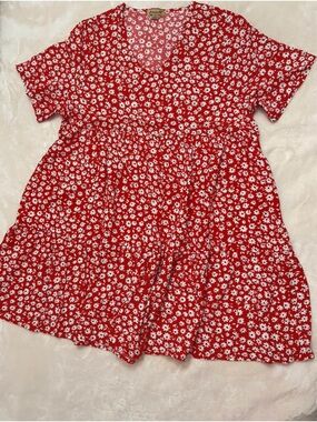 Chances R-Red Floral Short Sleeve Babydoll Dress size L